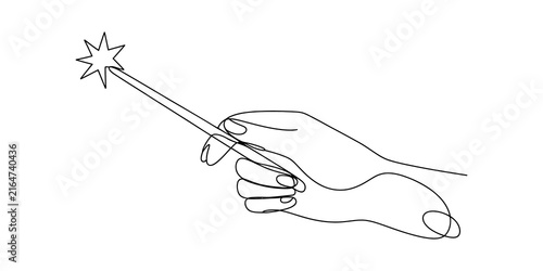 Fotografía Single line art of a human hand holding a magical fairy wand with a star tip