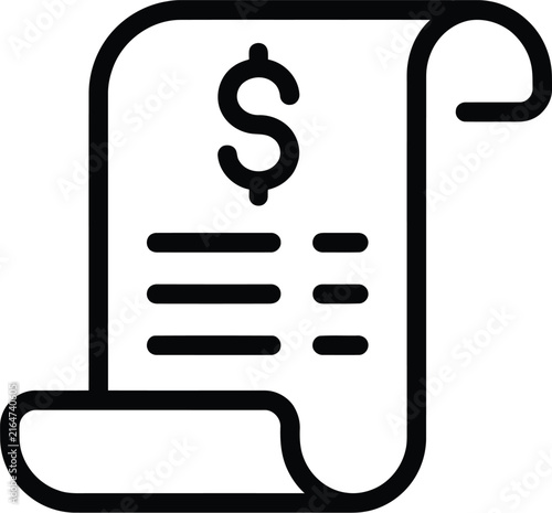 Outline vector icon of a financial receipt or invoice with dollar sign currency transaction business