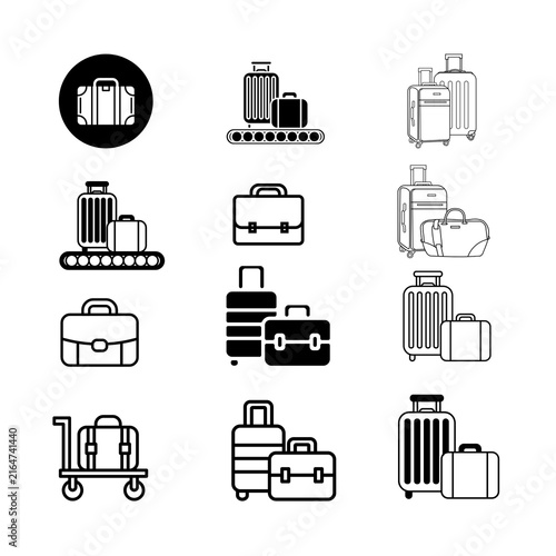 Photography Set of travel luggage icons including suitcases and carry-on bags in a clean flat style for travel design projects with transparent background PNGs