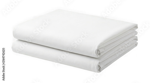 A stack of crisp white folded bed sheets isolated on transparent background