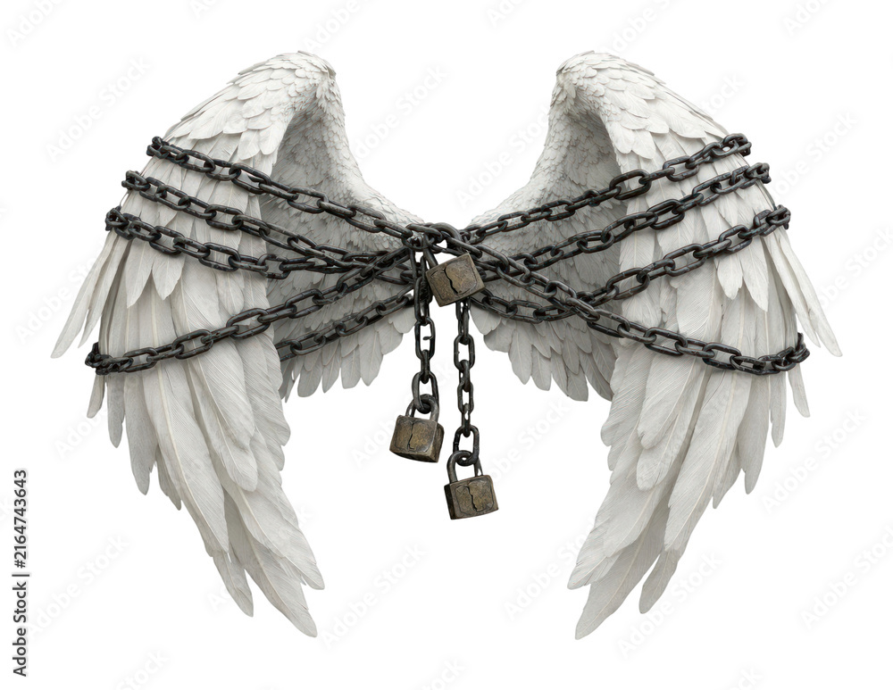 Fototapeta premium PNG Chained angel wings sculpture art.