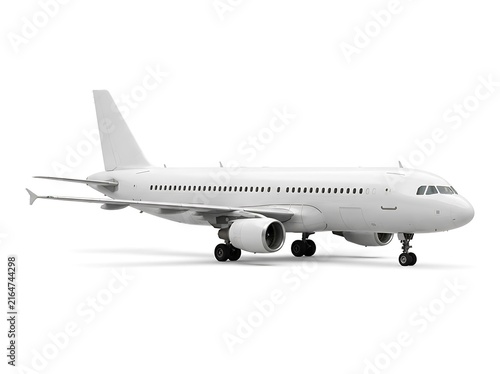 Modern passenger airplane on runway isolated on white background
