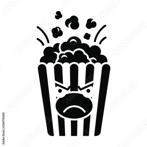 Angry Popcorn Bucket Icon with Grumpy Facial Expression Isolated on White Back