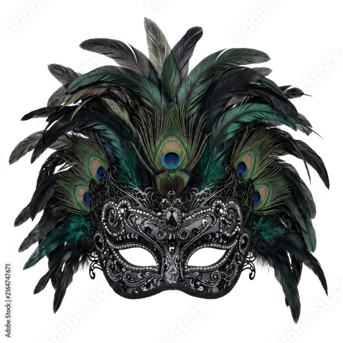 Foto Venetian masquerade mask adorned with peacock feathers and sequins