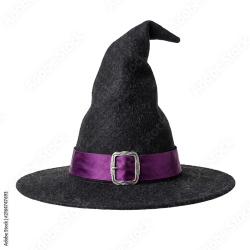 Fotografía Classic black witch hat with purple buckle ribbon