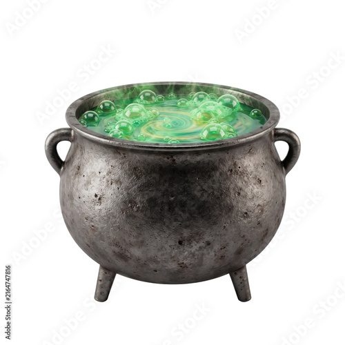 Canvas Print Witches cast iron cauldron with bubbling green potion isolated