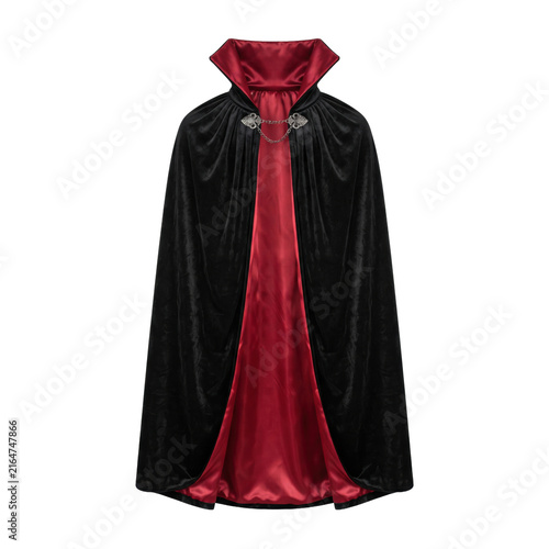 Obraz na plátně Black velvet vampire cape with red satin lining isolated