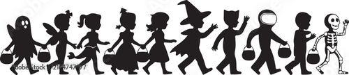 фотографія Twelve children in Halloween costumes including ghost, witch, vampire, skeleton,
