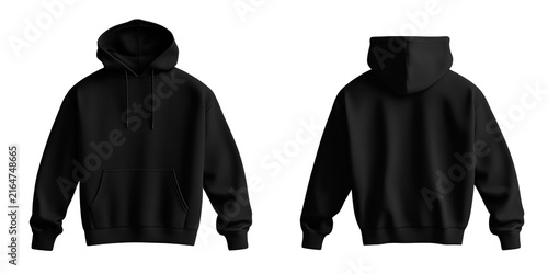 Black Hoodie Front and Back Views isolated on a transparent background 1