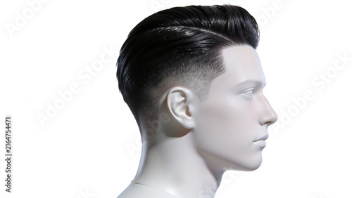 White mannequin head with vintage hairstyle, for barbershops.