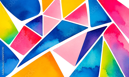 Abstract Geometric Watercolor Background with Vibrant Colorful Shapes