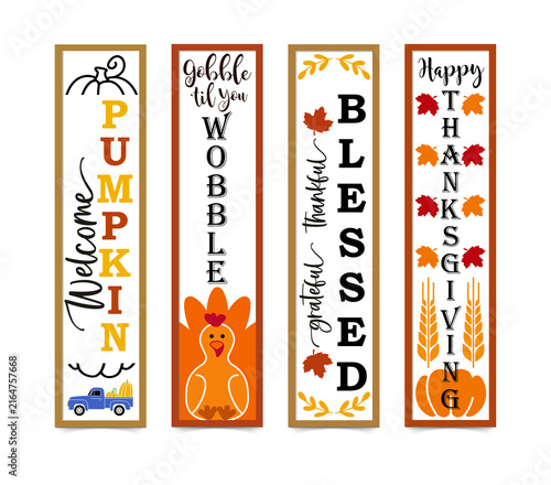 Obraz na płótnie Fall Thanksgiving welcome sign with turkey pumpkin decoration on transparent bac