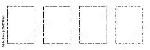 Geometric rectangle frame element kit with dash lines. Vector thin dashed border and outline box pattern set. Abstract rectangular shape collection for graphic design or template banner