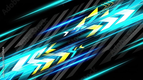 Abstract blue and yellow arrows with motion blur.
