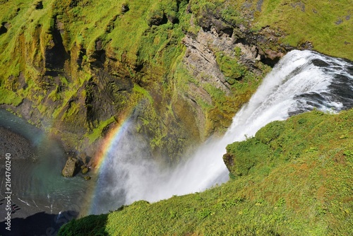 Photography Skogafoss is a waterfall on the Skoga River in the south of Iceland at the cliff marking the former coastline