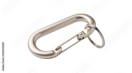 Compact aluminum carabiner keychain for everyday carry, travel accessories, bags, backpacks and outdoor gear organization. Isolated on White background.