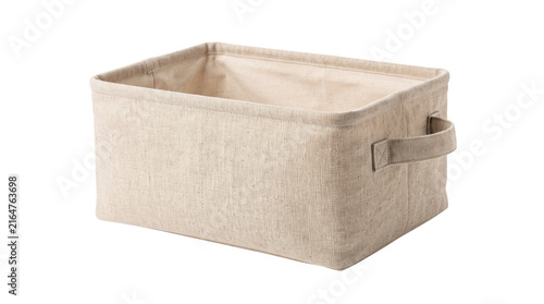 Linen storage basket for home organization, bedroom storage, nursery interiors, laundry rooms and minimalist living spaces. Isolated on White background.
