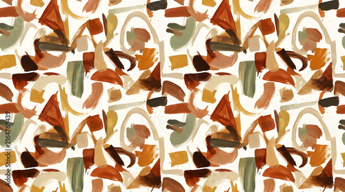 Abstract geometric seamless pattern of hand-painted warm earthy tones brush strokes