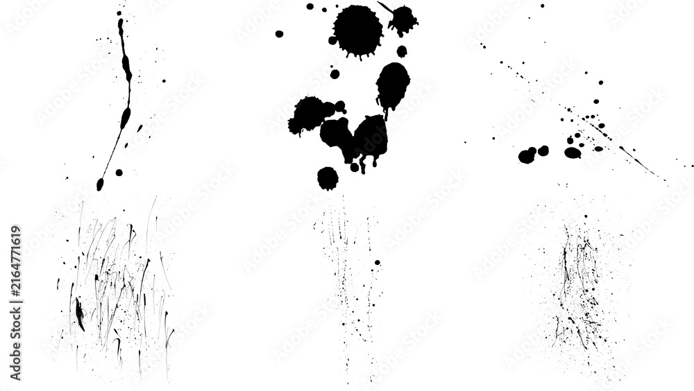 Obraz premium Black ink splatter PNG overlay with artistic paint drops and grunge texture for compositing