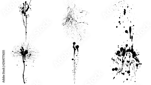 Konstfotografi Black ink splatter set isolated on transparent background for artistic graphic d