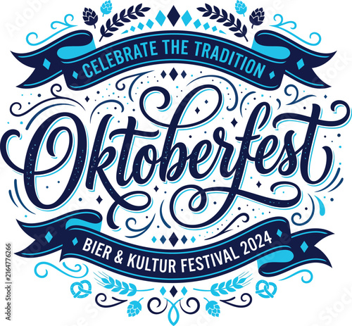 Oktoberfest celebration badge design with traditional beer and culture