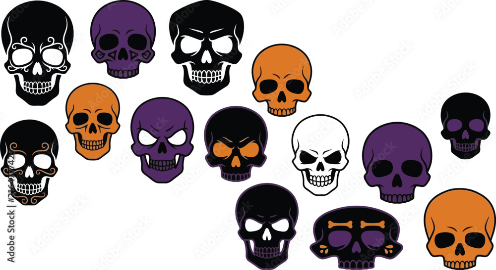 Obraz premium Halloween Skull Clipart Collection with 15 Colorful Vector Designs