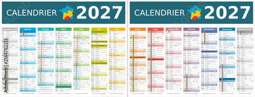 Avec vacances 2027 - Calendrier 2027 14 mois au format 320 x 420 mm recto verso entièrement modifiable via calques et texte sans serif