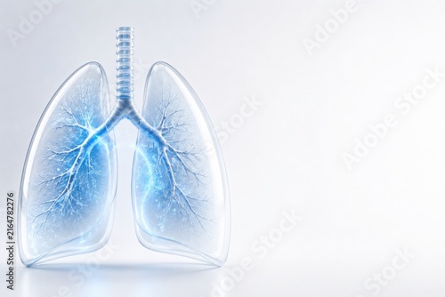 Transparent human lungs showing bronchial anatomy and copy space