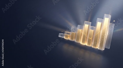 Unstoppable Growth: Glowing Golden 3D Financial Bar Chart