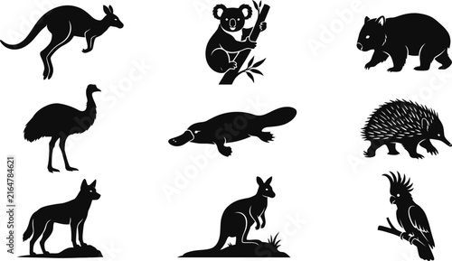 Canvas Print Collection of Australian animal silhouettes featuring kangaroo, koala, wombat, e