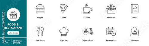 Food and Restaurant Editable Outline Icon Set