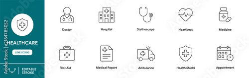 Healthcare and Medical Editable Outline Icon Set