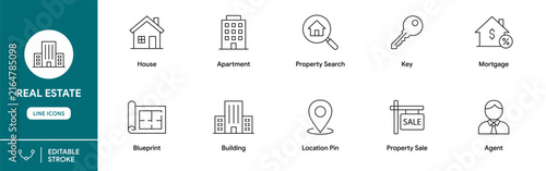 Real Estate and Property Editable Outline Icon Set