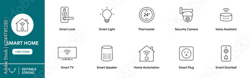 Smart Home Automation Editable Outline Icon Set