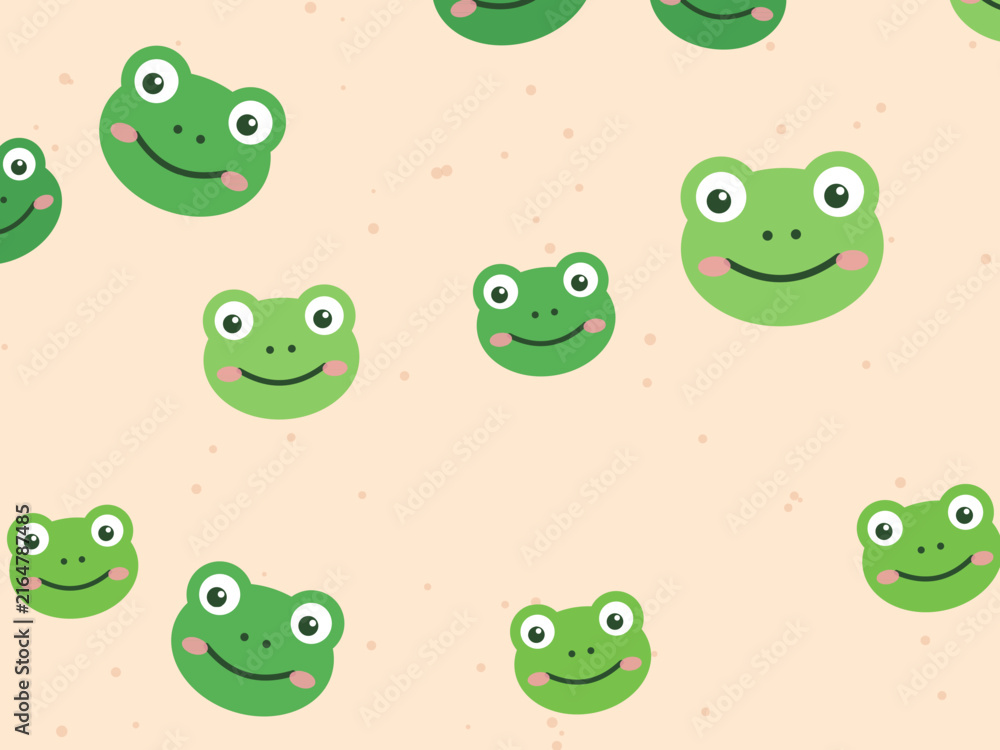 Naklejka premium Cute Frog Faces Pattern Kids Nursery Background