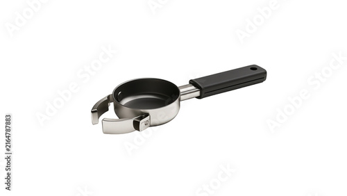 Stainless steel kitchen egg poacher tool with nonstick coating with featuring nonstick interior sturdy handle isolated white single metallic kitchen tool designed poaching eggs