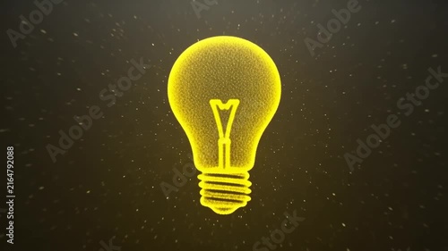 A digital wireframe light bulb gradually glows with golden light against a dark starry background, symbolizing the birth of a new idea.