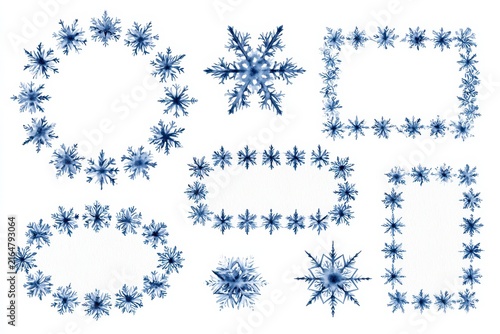 Hand drawn navy snowflake borders in watercolor for planners and invitations
