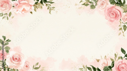 Hand-painted wedding stationery template featuring floral border and central text area