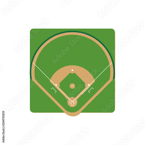 Top view flat vector illustration of a baseball field diamond with grass and dirt infield layout