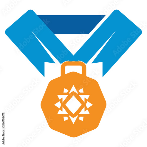 Sports Medal Vector with Red Ribbon First Place Award Graphic, Flat Medal Vector Icon, Metallic Medal Vector Illustration Isolated on White