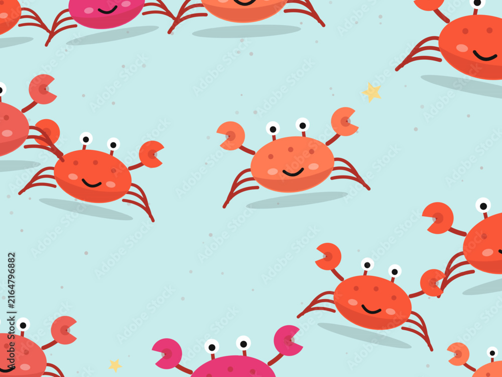 Fototapeta premium Adorable Crab Scatter Coastal Background Vector