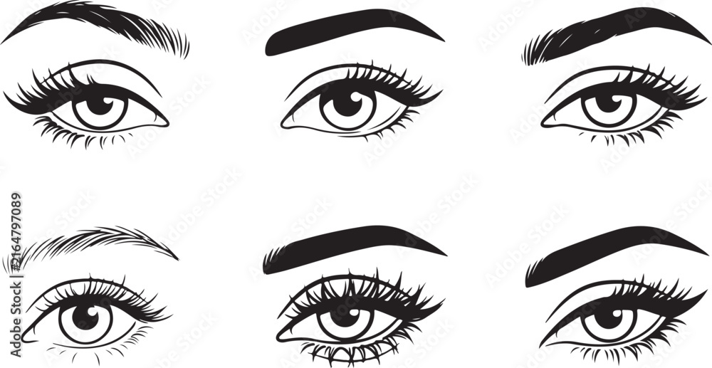Fototapeta premium Collection of feminine eye and eyebrow illustrations for beauty salon branding and cosmetic marketing.
