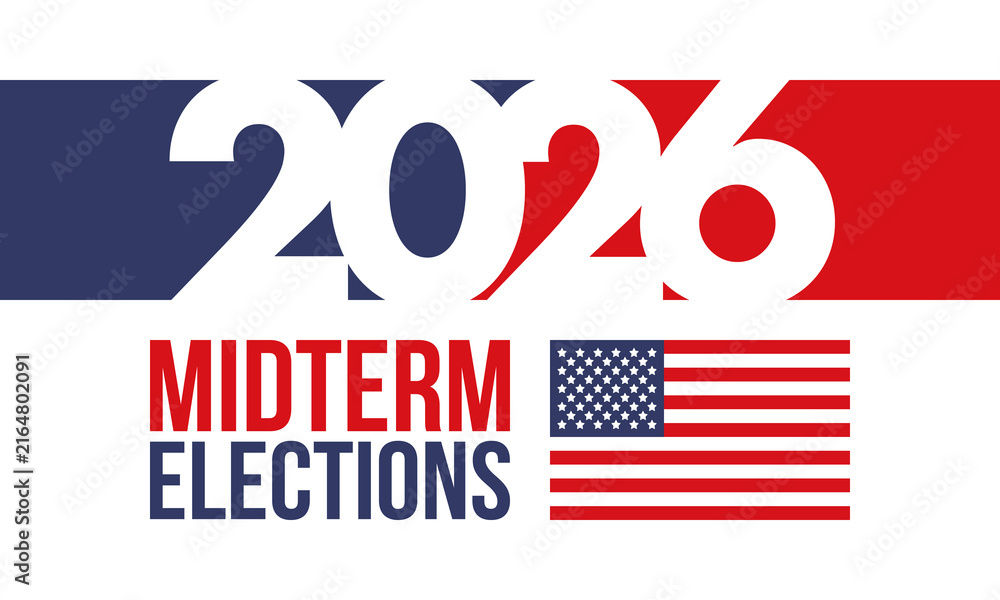 Fototapeta premium US Midterm Elections 2026. Vote 2026. Vote day. US Election. American flag Patriotic poster. Web banner. Vector illustration