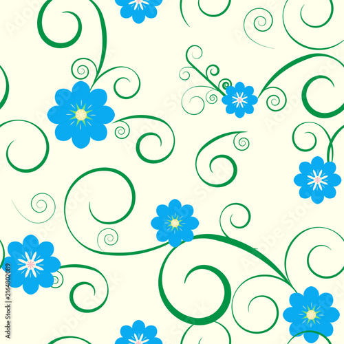 Summer pattern with blue flowers on yellow
