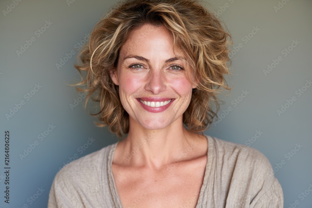 Obraz premium Lifestyle portrait of a serene, energized young woman with a natural glow