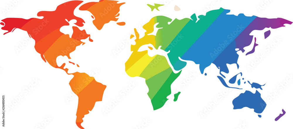 Obraz premium Colorful world map icon with rainbow stripes Vector