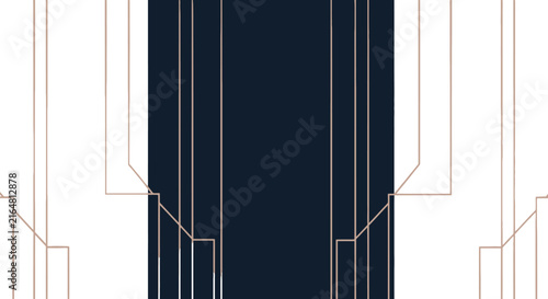 Elegant art deco geometric background with copper lines and navy center