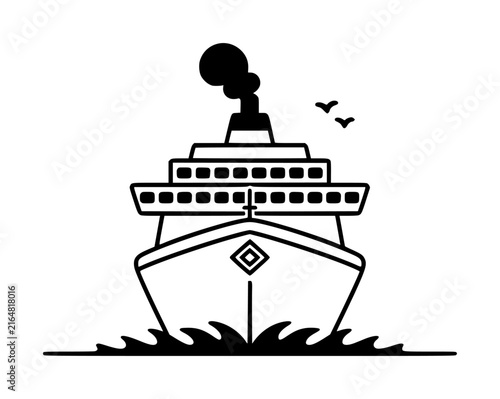 Fotografía A minimalist black and white line of a large cruise ship sailing on the ocean wa