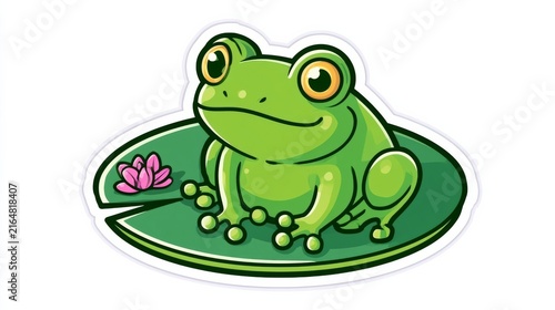 Cheerful emerald frog sticker design element on white background